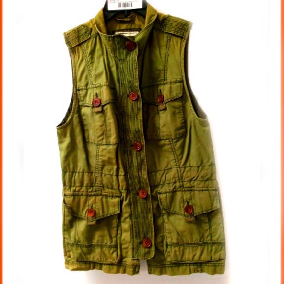 New Rare/Unique Army Green Abercrombie & Fitch Zip Up Utility Button Vest - Picture 1 of 6